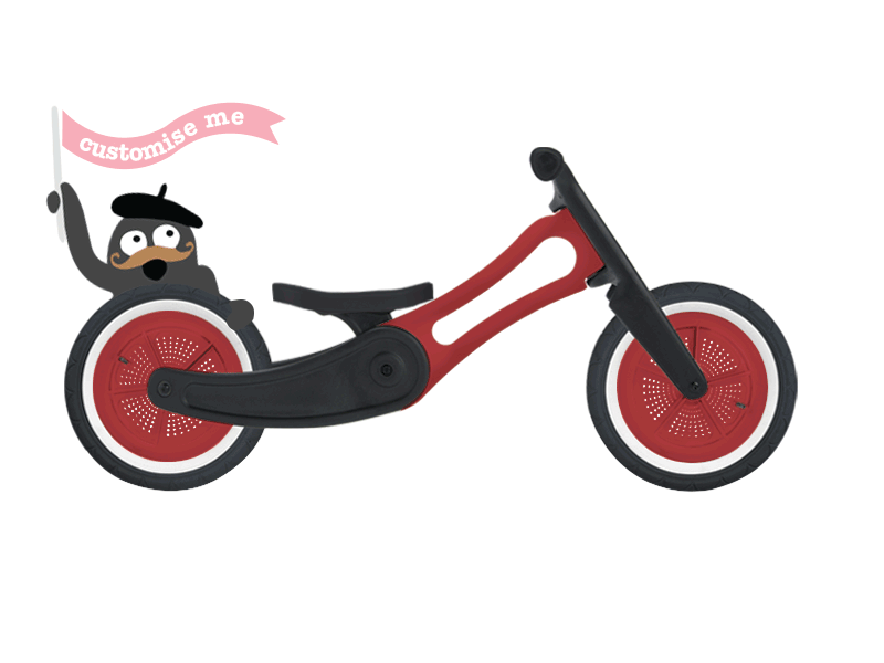 Plastic running bike with changing colours of seatcovers and grips