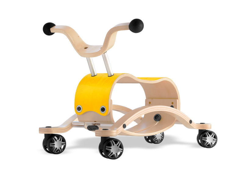 wooden yellow spinning ride-on toy