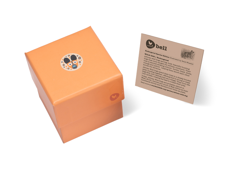 Orange gift box with fact card on wild dogs