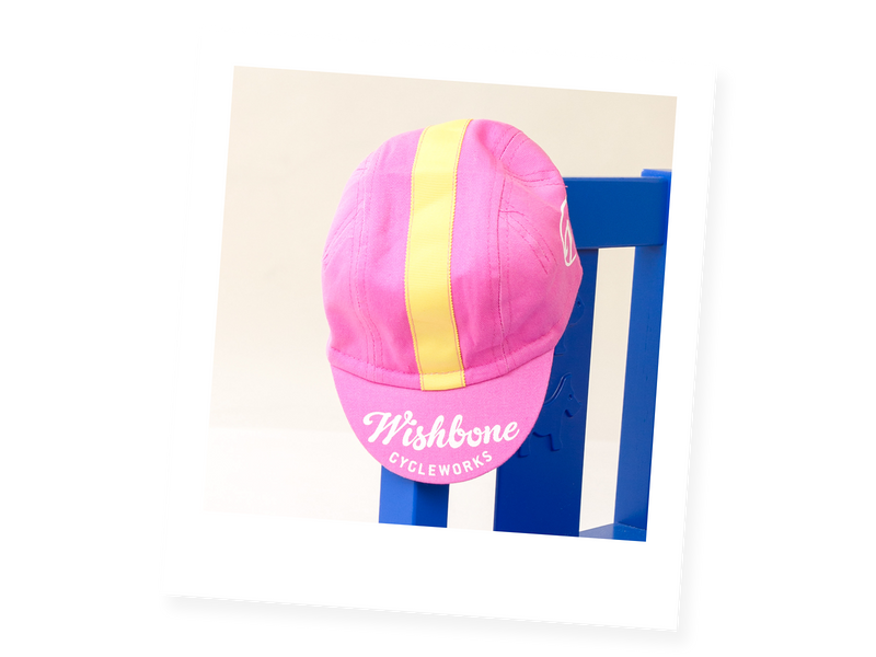 Pink cotton casquette with yellow stripe